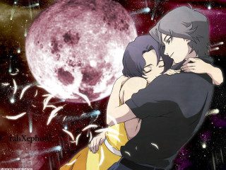 Couple hug fullmoon stars red - free valentines wallpaper
