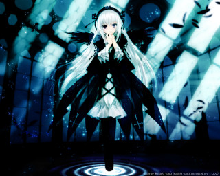 Anime whitehair blackclothes bluebackground stars - darkness free wallpaper
