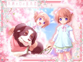 Girl dog floral background spring - a leash free wallpaper