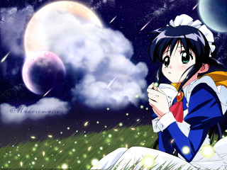 Moon stars anime girl campfire - a sky full free wallpaper