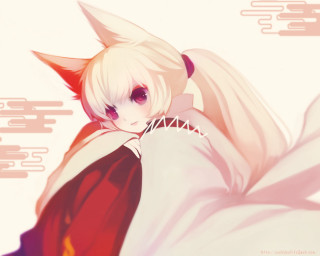 Anime girl white hair red 4 - a red cape free wallpaper