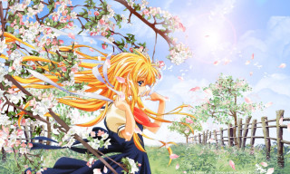 Girl branch flower anime sky - a flower free wallpaper