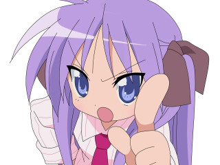 Purple haired girl pointing mouthed - a finger free wallpaper