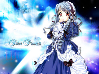 Anime girl blue dress white - a white hair free wallpaper