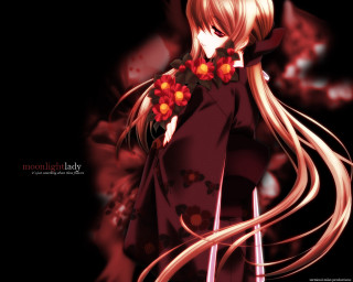 Anime girl floral kimono dark - dark background free wallpaper for desktop