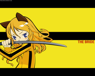 Bride naru cartoon girl sword - a yellow background behind her free wallpaper