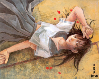Woman laying on floor blowing - manga and anime 1 9 9 9 free wallpaper