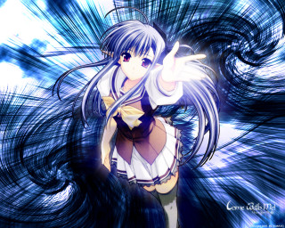 Anime girl long hair wand - light effect free wallpaper