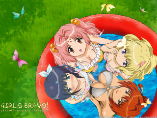 Three anime girls pool butterflies - butterfly free wallpaper