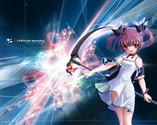 Girl sword dress blue background - white line free wallpaper