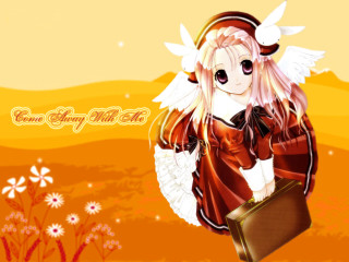Angel girl with wings suitcase - flowery free wallpaper for desktop