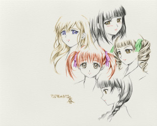 Anime girls colorful hair blush - a drawing free wallpaper