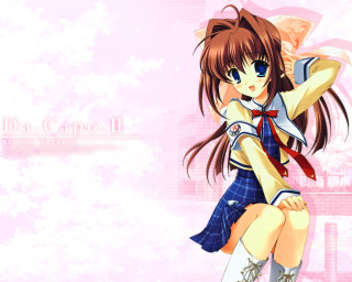 Girl schooluniform kyotoanimation cherryblossoms blueeyes - her arm behind her back free wallpaper