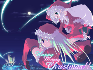 Anime christmas reindeer girls fireworks - free christmas wallpaper