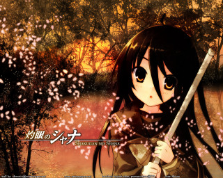 Girl sword forest sunset autumn - a girl holding free wallpaper