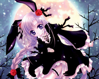 Anime girl black dress rose - a full moon free wallpaper for desktop