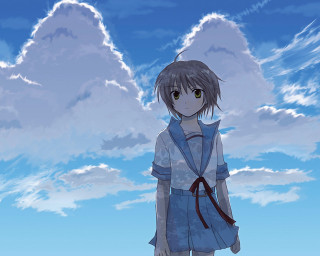 Girl cloudy sky blue dress - a red ribbon free wallpaper