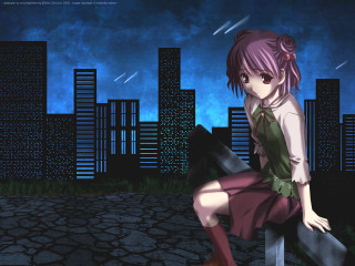 Girl fence cityscape night rain - rain free wallpaper