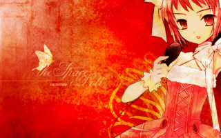 Anime girl red dress butterfly - a microphone free wallpaper
