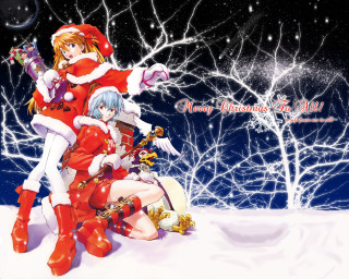 Anime christmas snow forest fireworks - ground free wallpaper for desktop