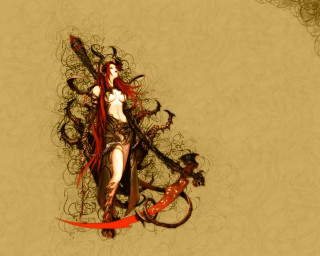 Red haired woman sword gothic - a grungy background free wallpaper