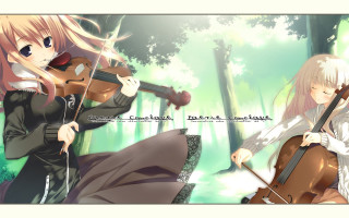 Anime girls forest music instrument - the wood together free wallpaper