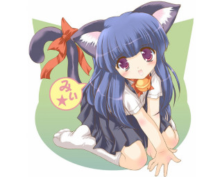 Anime girl blue hair cat 2 - blue hair and a cat ears free wallpaper