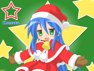 Cartoon bluehair greeneyes santahat bell - a bell free wallpaper