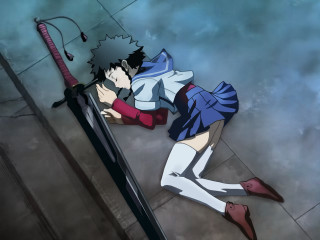 Woman blue dress red bat - a floor free wallpaper