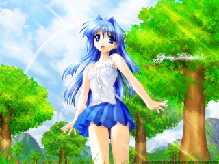 Girl blue dress grass rainbow - a blue dress free wallpaper