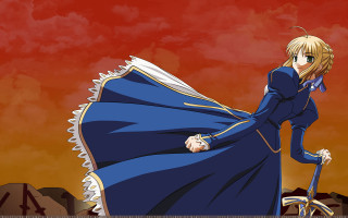 Woman blue dress bike red - a red sky in the background free wallpaper