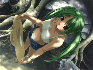 Green hair giantess outdoors woman - a large object free wallpaper