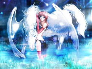 Girl whitehorse fantasy anime angel - a sky background free wallpaper
