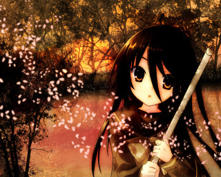 Girl sword forest fire autumn - a sword in a forest free wallpaper