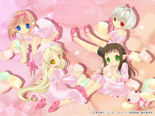 Anime girls pink background elf - a group of anime girls free wallpaper