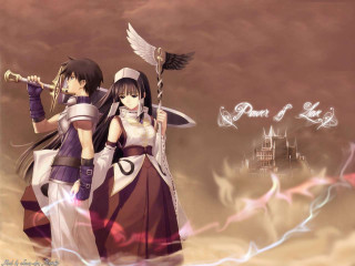 Anime siblings castle sword feathers - epic fantasy free wallpaper for desktop
