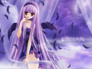 Anime girl purple hair bats - a purple sky free wallpaper