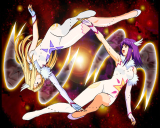 Anime girls flying space blood - their leg free wallpaper