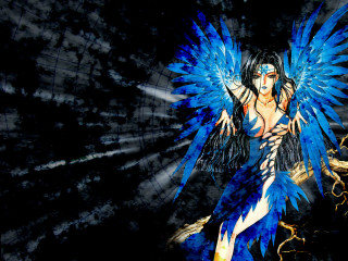 Blue wings woman digital fantasy - digital art free wallpaper