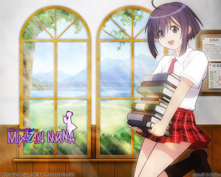 Girl uniform books mountain window - front of a window free wallpaper