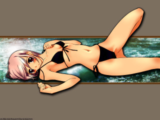 Cartoon woman bikini water lying - a ball free wallpaper for desktop