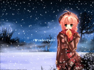 Cartoon girl snow night sky - a cartoon girl free wallpaper for desktop