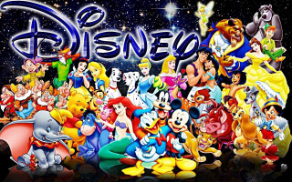 Disney cartoon characters black background - them in front free wallpaper