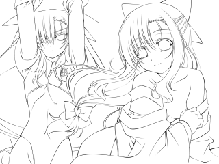 Anime girls cat room lineart - a couple of anime girls sitting next free wallpaper