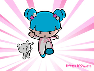 Cartoon girl cat sunburst illustration - color scheme free wallpaper