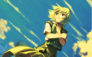 Boy green vest yellow shirt - his arm free wallpaper