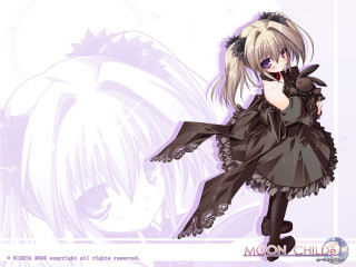 Anime girl black dress cat - moon free wallpaper