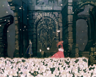 Castle door woman red dress - a cartoon of a woman free wallpaper