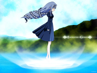 Anime girl blue dress water - a long white hair free wallpaper