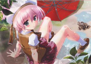 Pink hair girl umbrella school - an umbrella over her head free wallpaper
